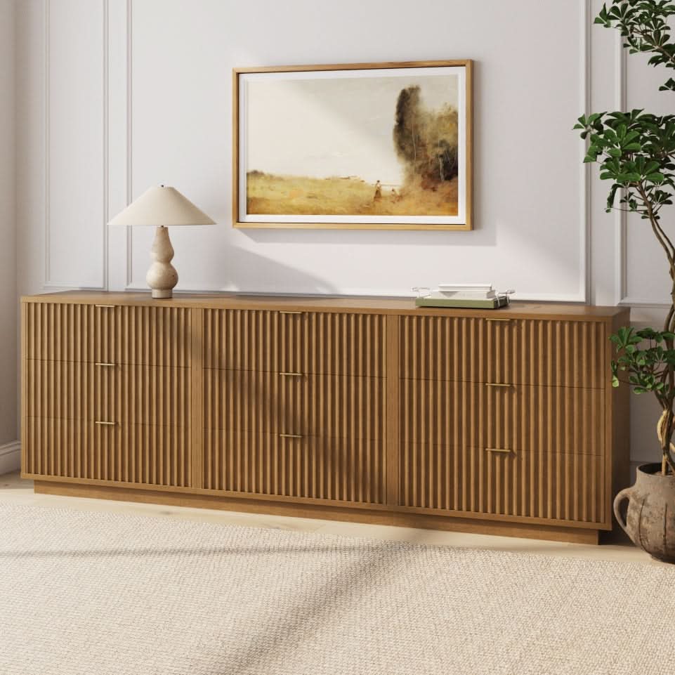 Modern Stackable 9-Drawer Modular Dresser Light Brown