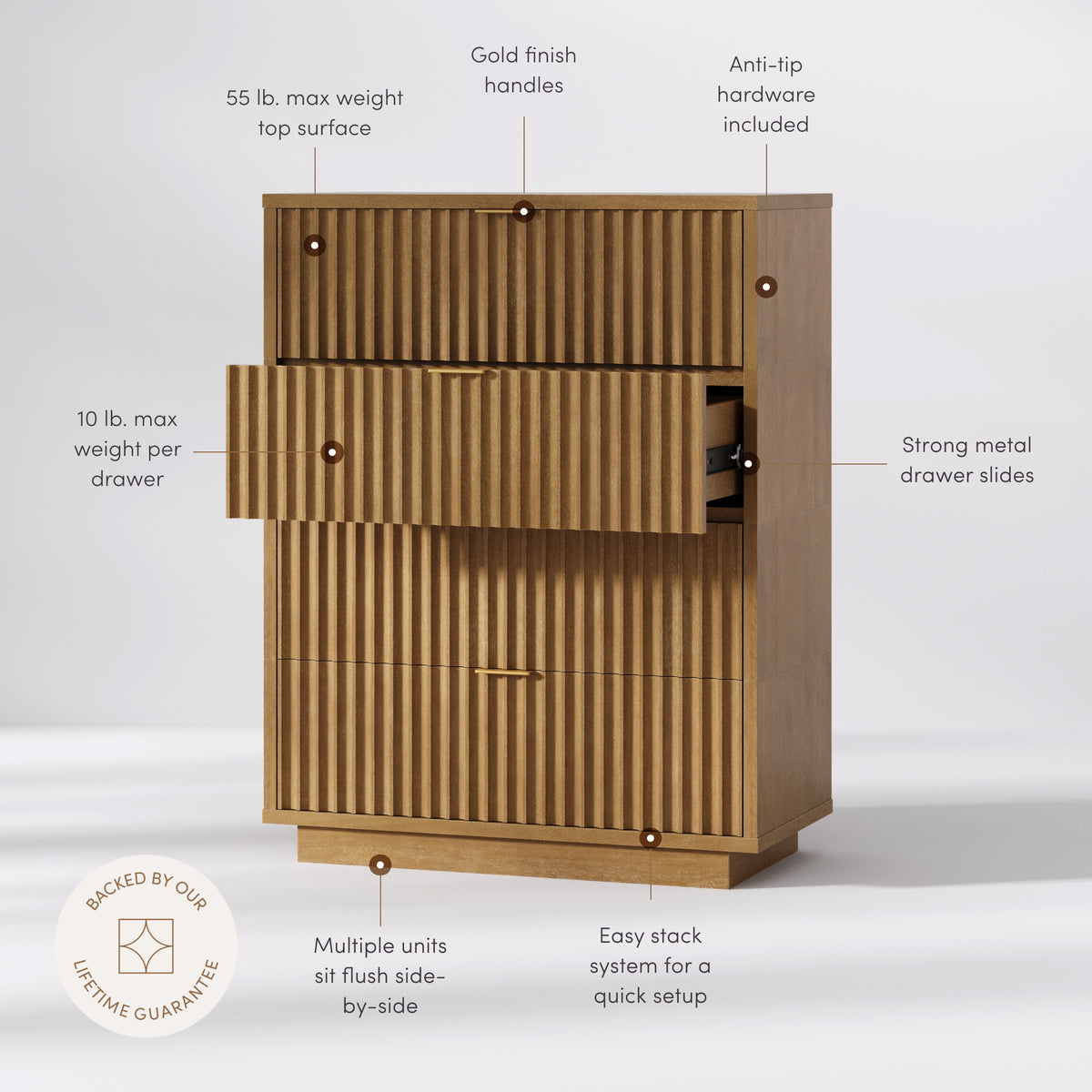 Modern Stackable 4-Drawer Modular Dresser Light Brown - Nathan James