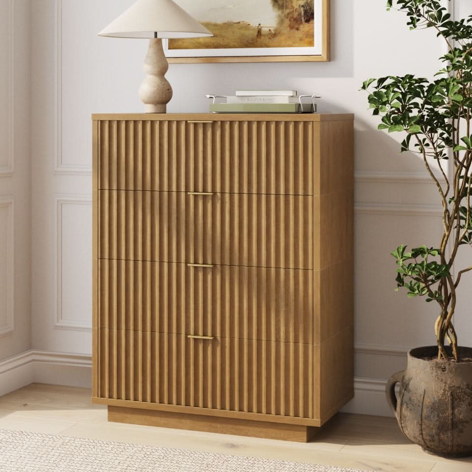 Modern Stackable 4-Drawer Modular Dresser Light Brown