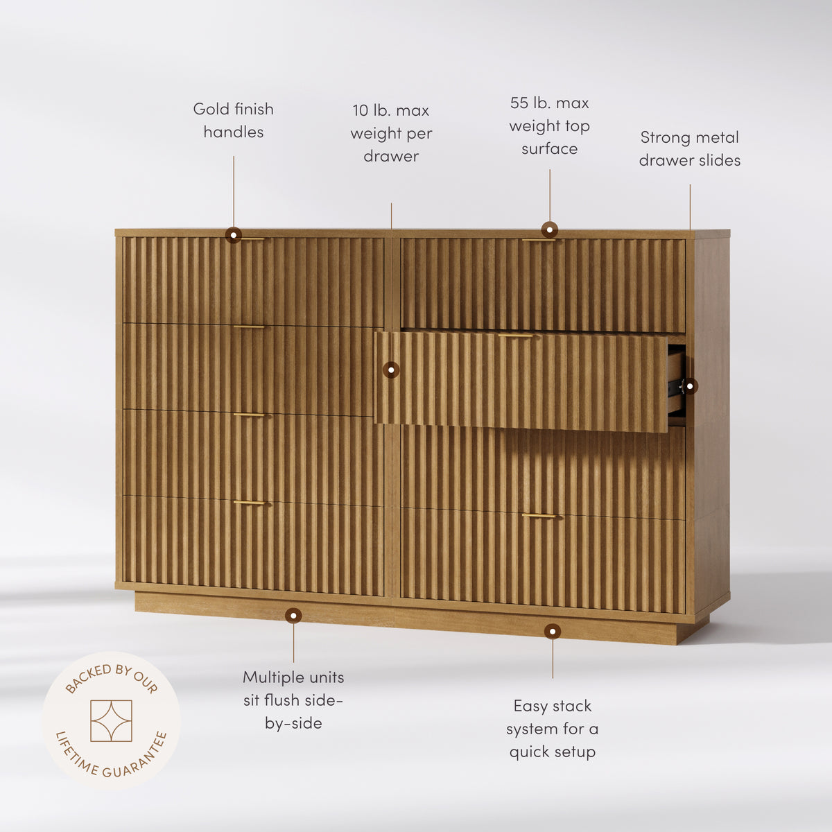 Modern Stackable 8-Drawer Modular Dresser Light Brown - Nathan James