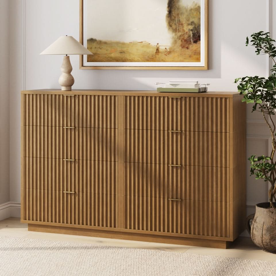 Modern Stackable 8-Drawer Modular Dresser Light Brown