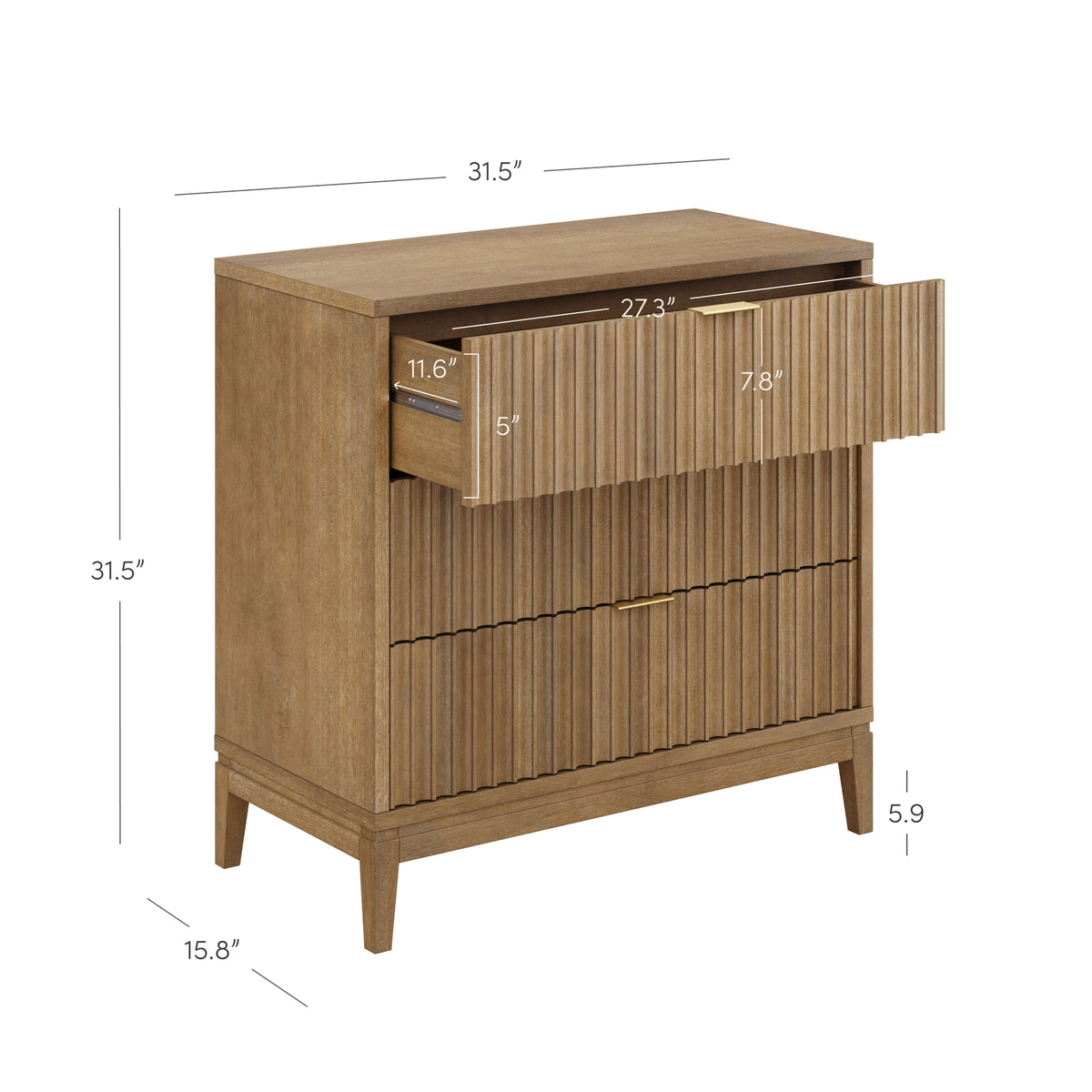 Bohemian Solid Wood 3-Drawer Fluted Dresser Light Brown Bohemian Solid Wood 3-Drawer Fluted Dresser Light Brown
