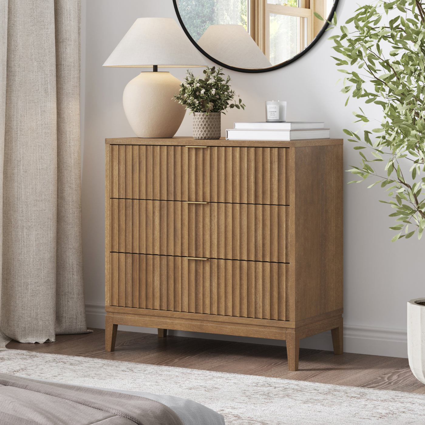nathan james Bohemian Solid Wood 3-Drawer Fluted Dresser