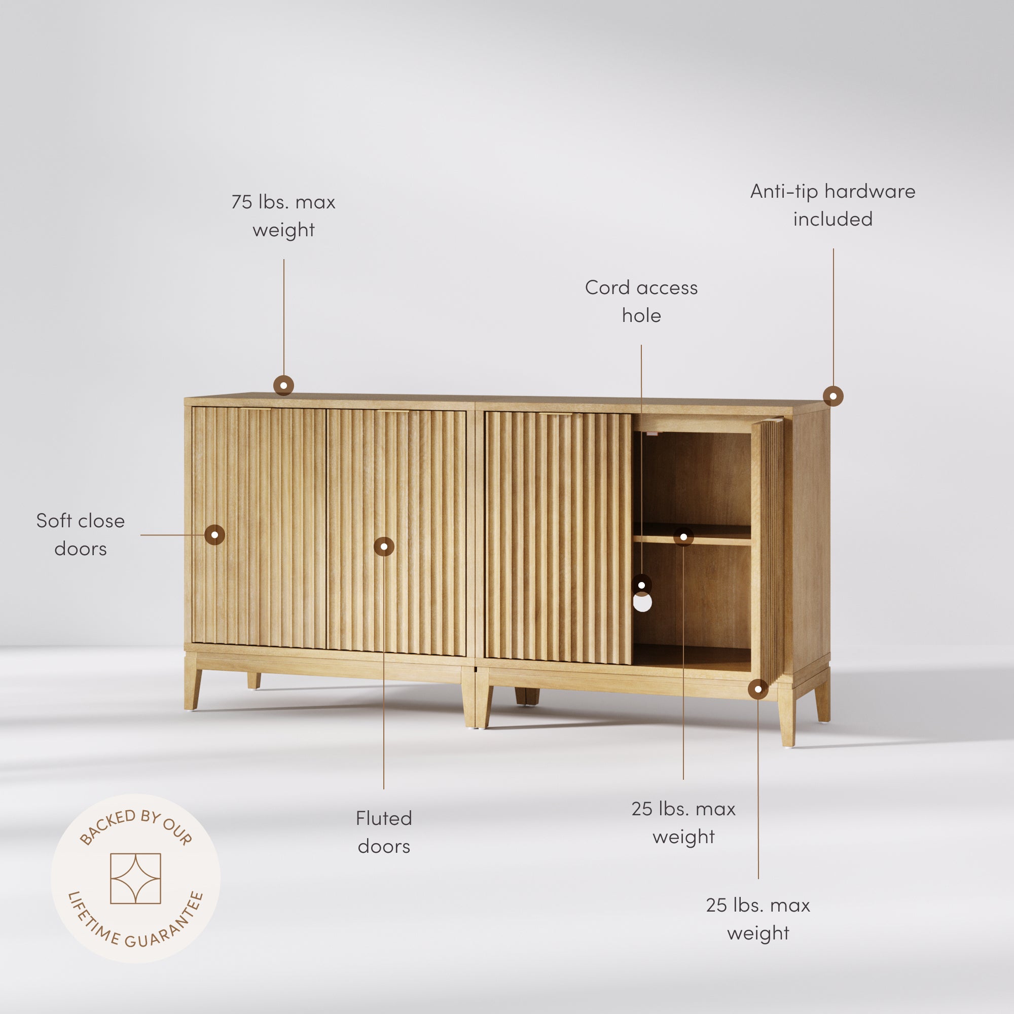 Jasper Credenza Light Brown Wood Set of 2 Mid-Century | Nathan James