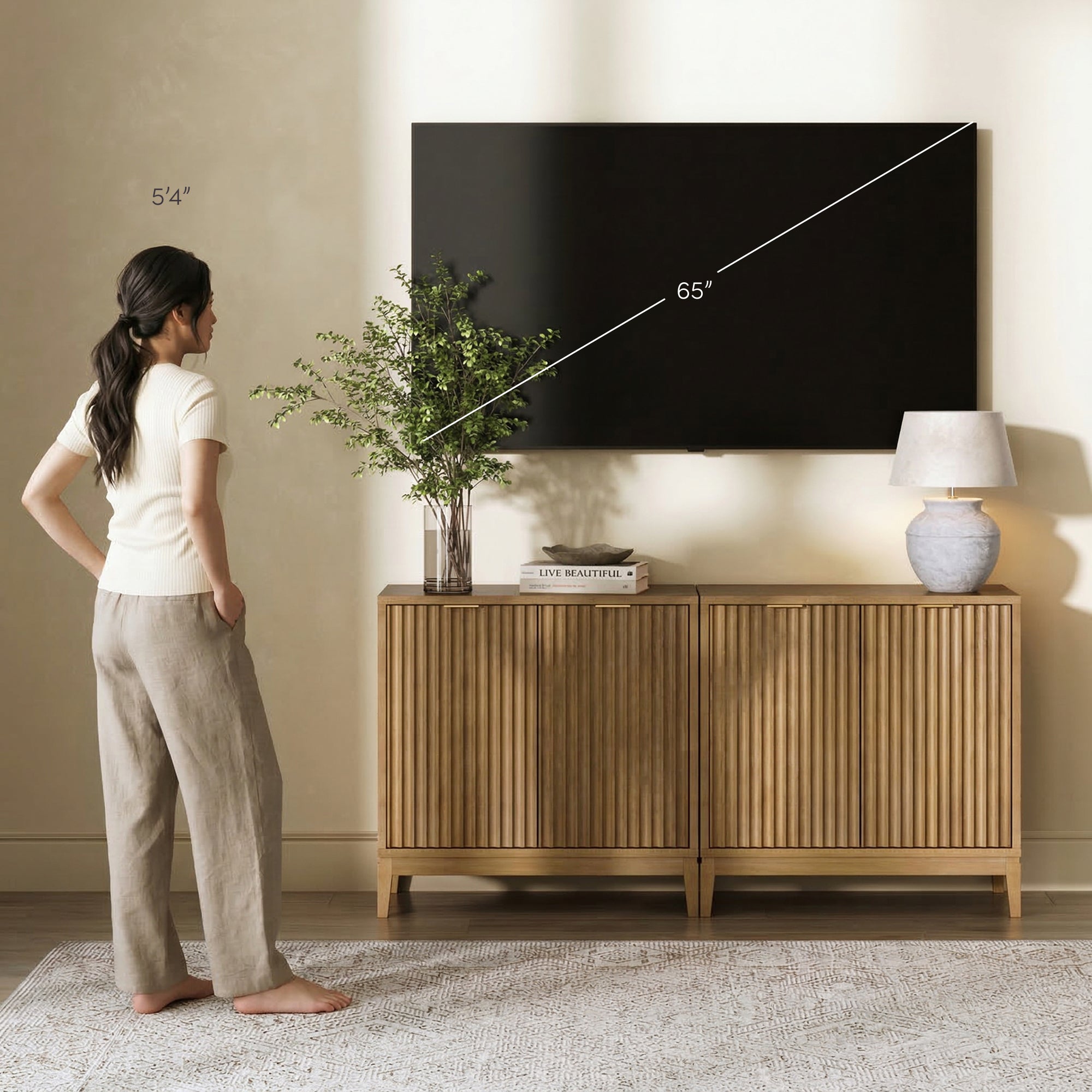 Jasper Credenza Light Brown Wood Set of 2 Mid-Century | Nathan James