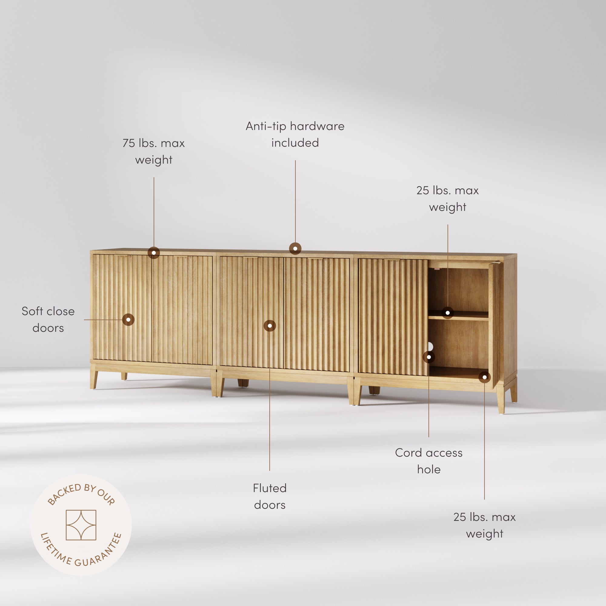 Jasper TV Console Fluted Wood for 75