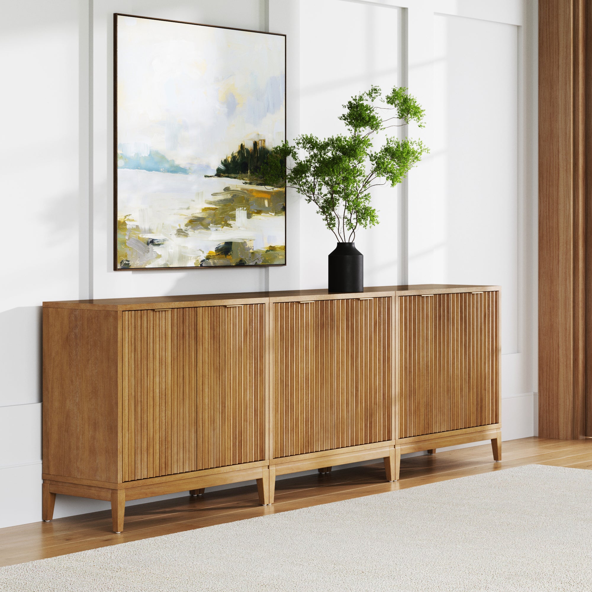 Jasper Fluted Storage Cabinet Light Brown Set of 3 | Nathan James