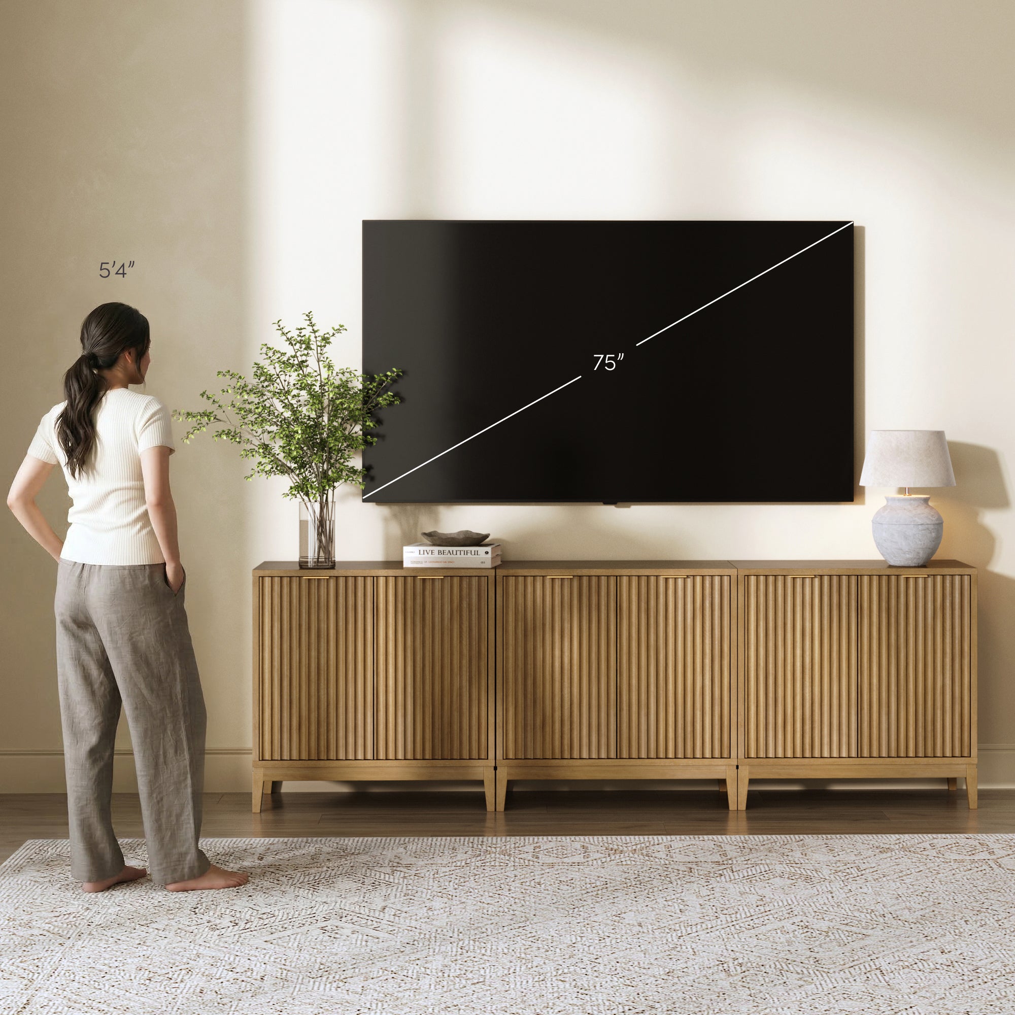 Jasper Credenza Light Brown Fluted Wood Set of 3 | Nathan James