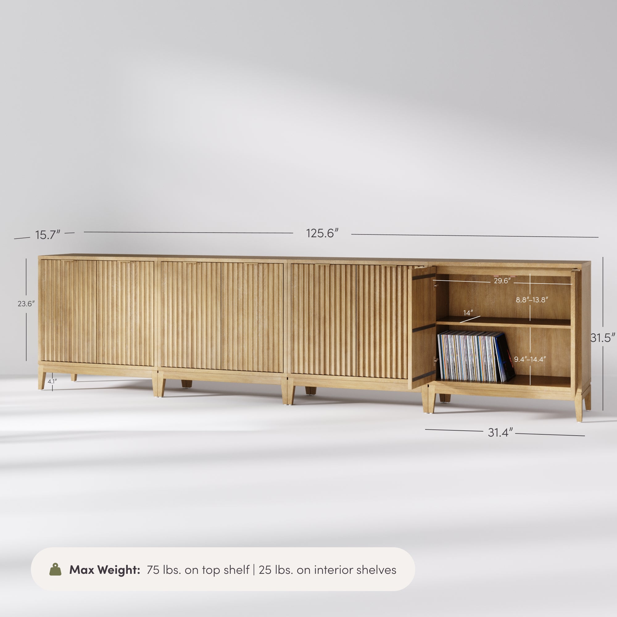 Jasper Fluted Storage Cabinet Light Brown Set of 4 | Nathan James
