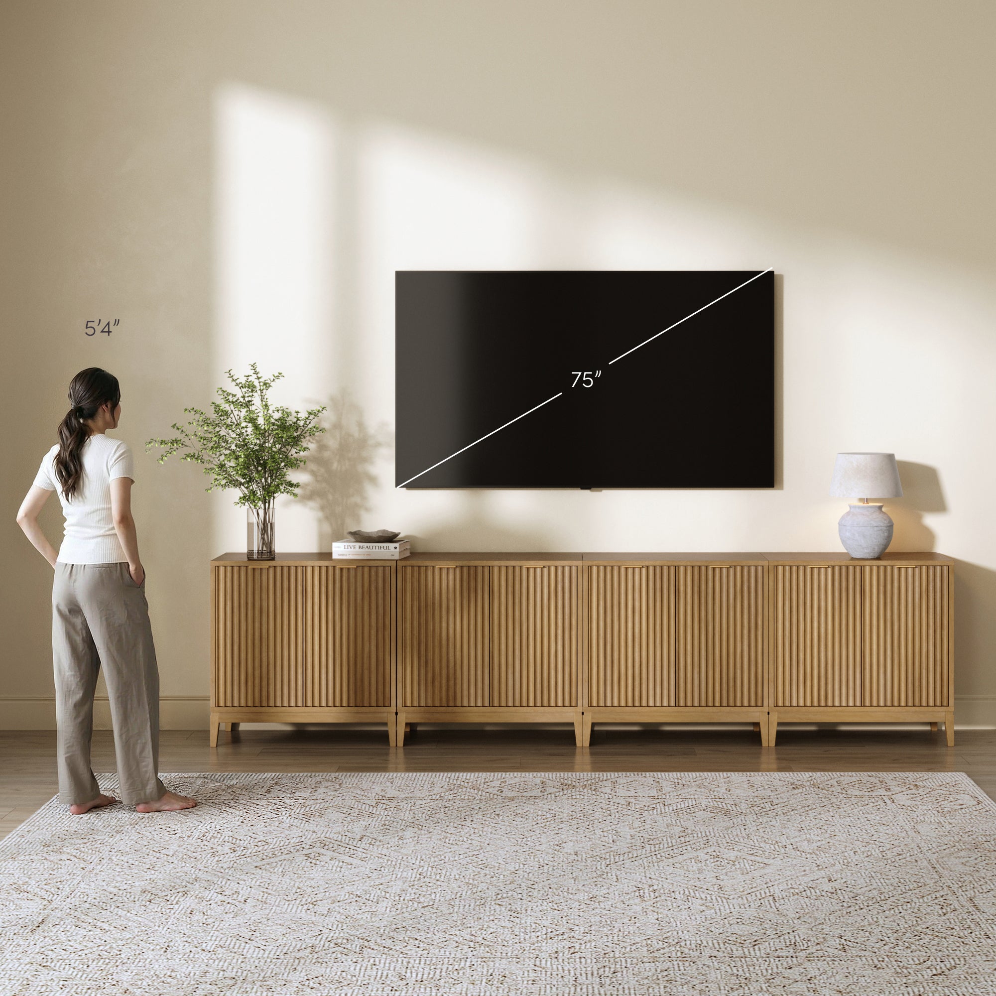 Jasper TV Stand Light Brown Fluted for 85