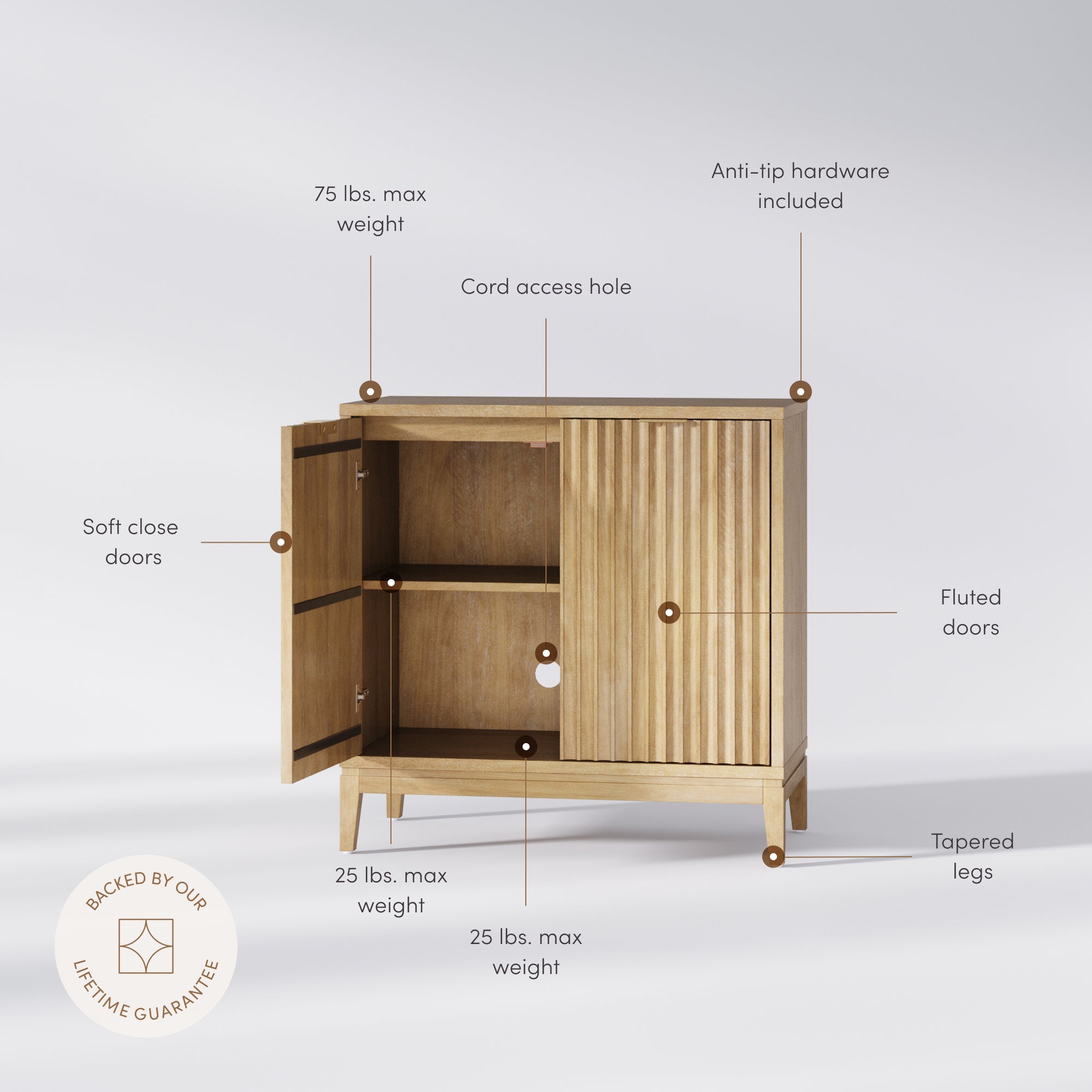Jasper Mid-Century Fluted Storage Cabinet Light Brown | Nathan James
