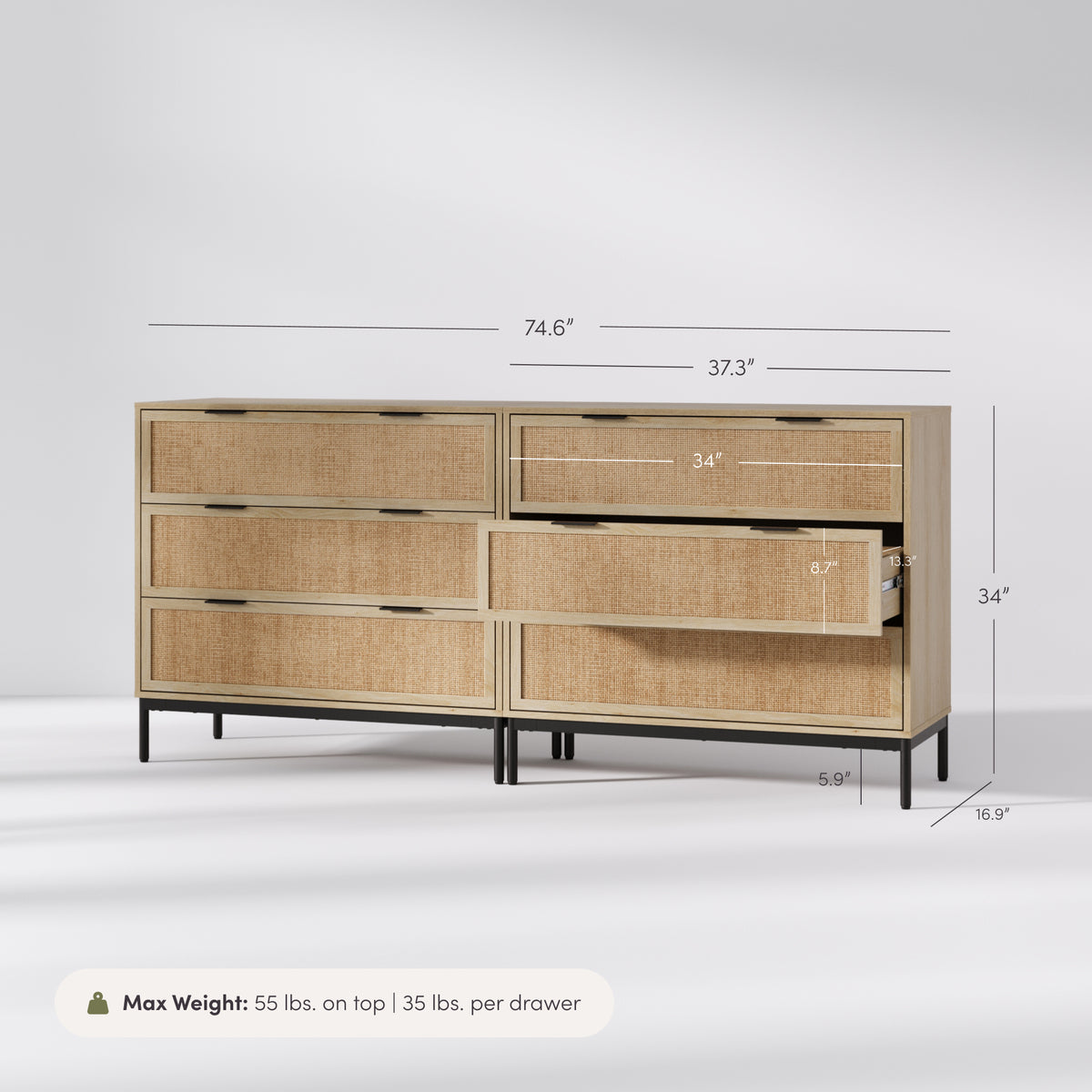 nathan james dresser Modern 3-Drawer Solid Wood Dresser with Integrated Handles (Set of 3)