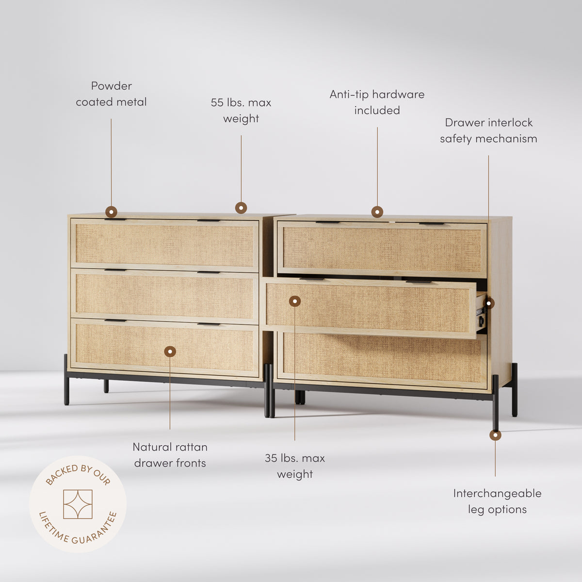 Rattan & Wood Dressers Light Oak (Set of 2) Rattan & Wood Dressers Light Oak (Set of 2)