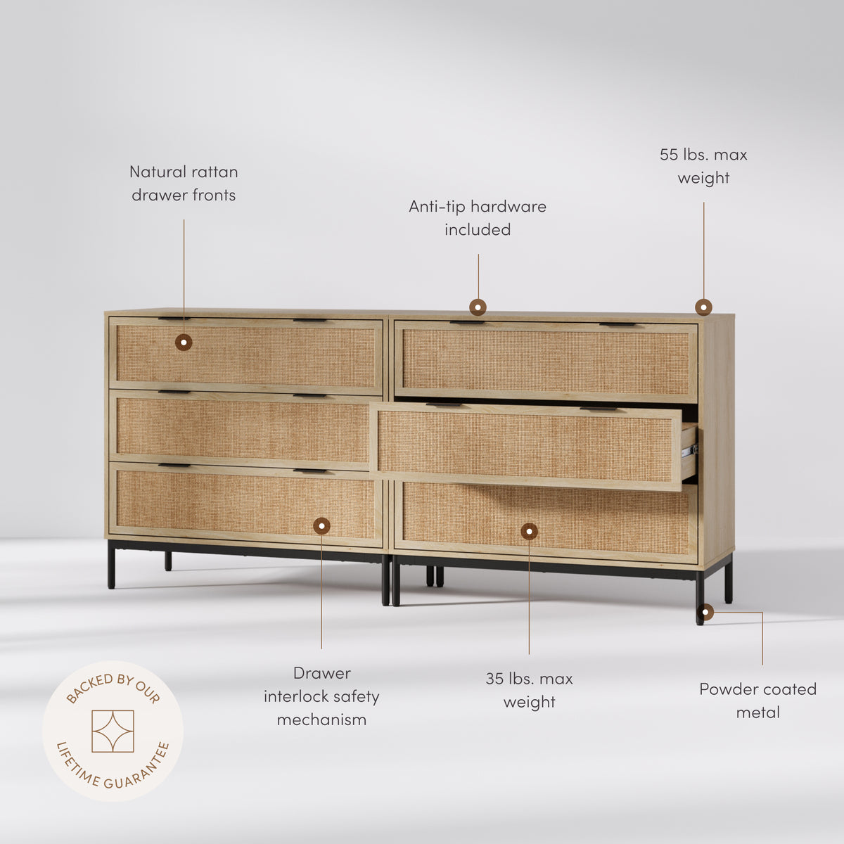 modern rattan dresser Modern Rattan Dresser Table with Metal Handles and 6 Drawers