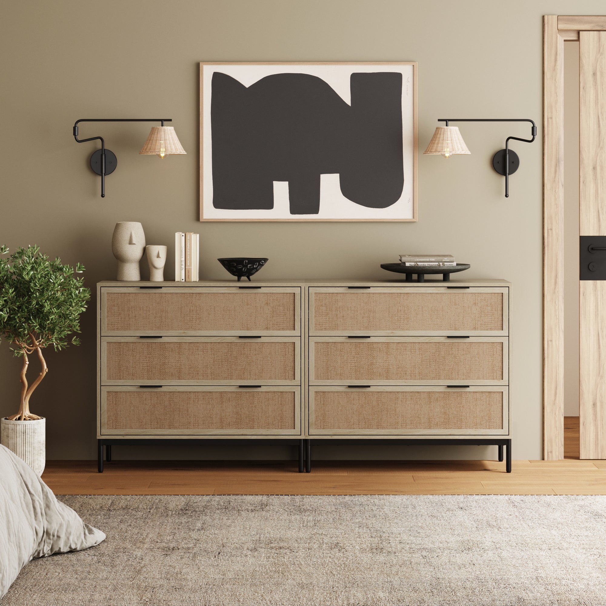 Rattan & Wood Dressers Light Oak (Set of 2) - Nathan James
