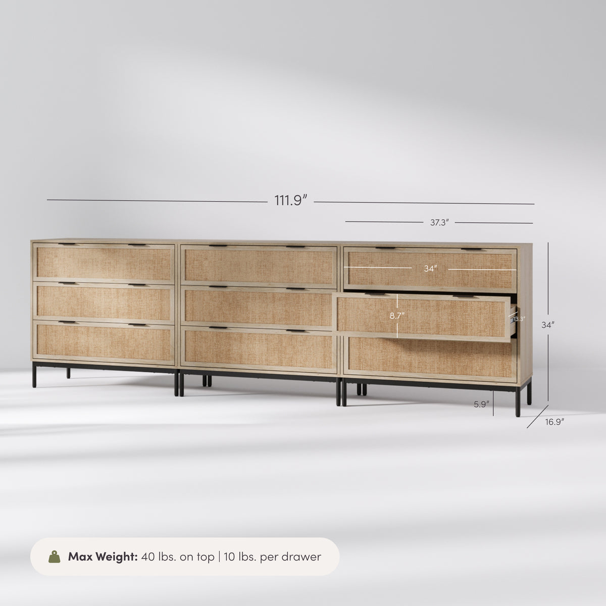 Rattan & Wood Dressers Light Oak (Set of 3) - Nathan James