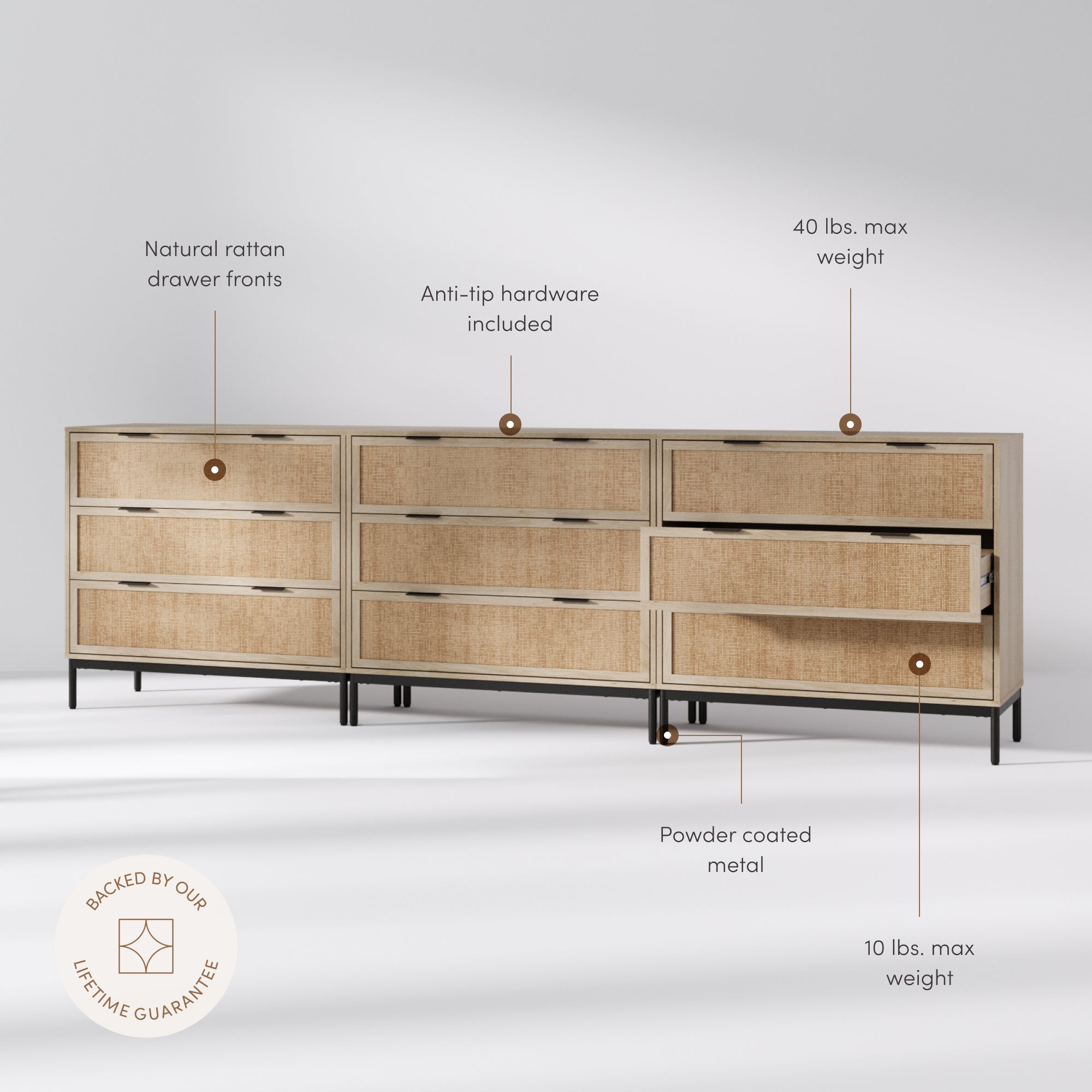 Andrew Dresser Rattan Light Oak Set of 3 | Nathan James