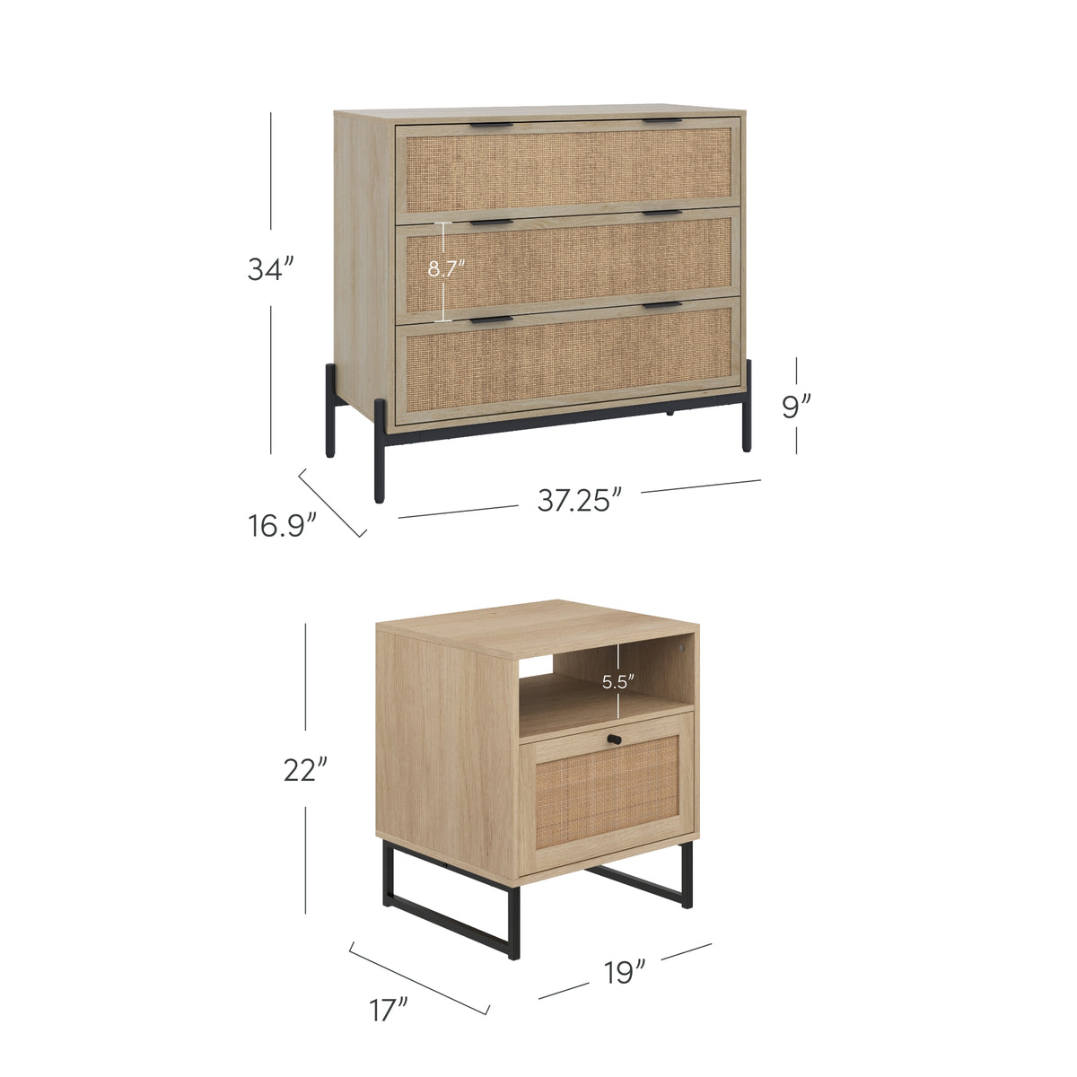 Andrew Bohemian Nightstand and Dresser Set for Bedroom | Nathan James