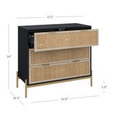 Andrew Dresser Rattan Wood Black 3-Drawer