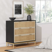 Nathan James Andrew 3 Drawer Rattan Dresser Black/Light Oak Nathan James Andrew 3 Drawer Rattan Dresser Black/Light Oak
