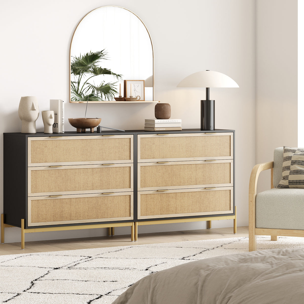 Nathan James Andrew 3 Drawer Rattan Dresser Black/Light Oak Nathan James Andrew 3 Drawer Rattan Dresser Black/Light Oak