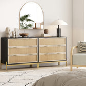 Nathan James Andrew 3 Drawer Rattan Dresser Black/Light Oak Nathan James Andrew 3 Drawer Rattan Dresser Black/Light Oak