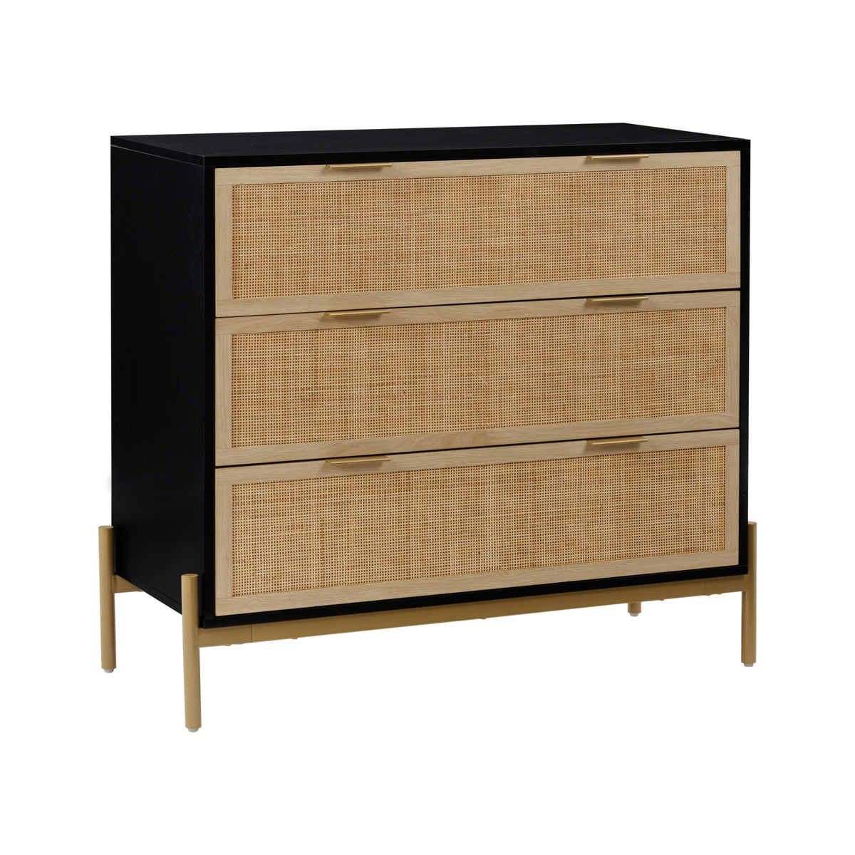 Nathan James Andrew 3 Drawer Rattan Dresser Black/Light Oak Nathan James Andrew 3 Drawer Rattan Dresser Black/Light Oak