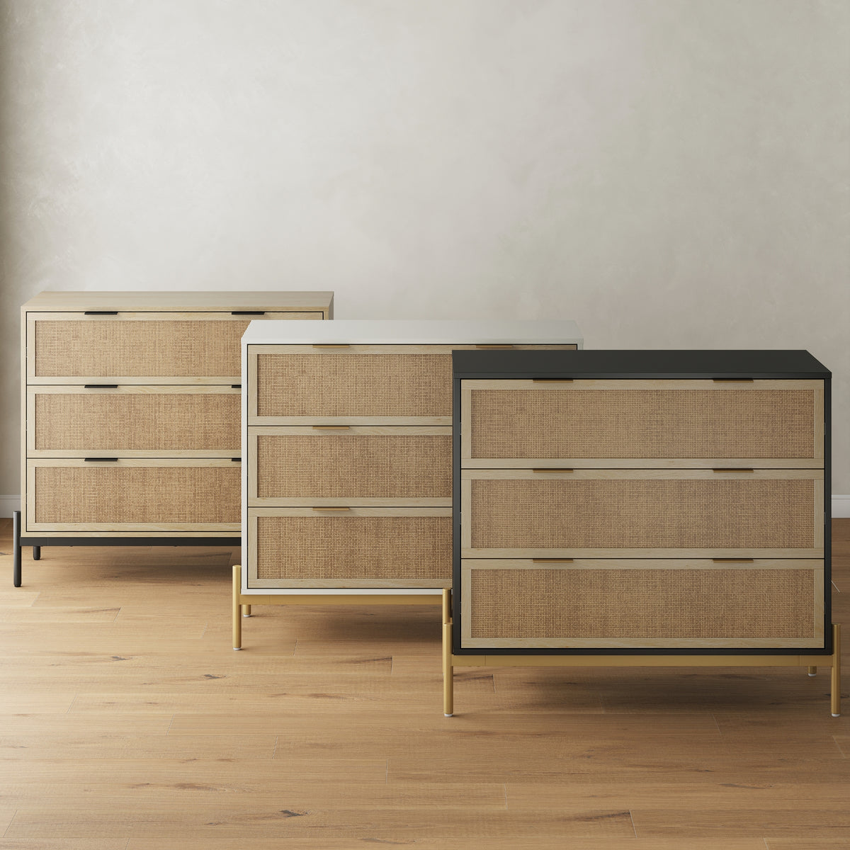 Nathan James Andrew 3 Drawer Rattan Dresser Black/Light Oak Nathan James Andrew 3 Drawer Rattan Dresser Black/Light Oak