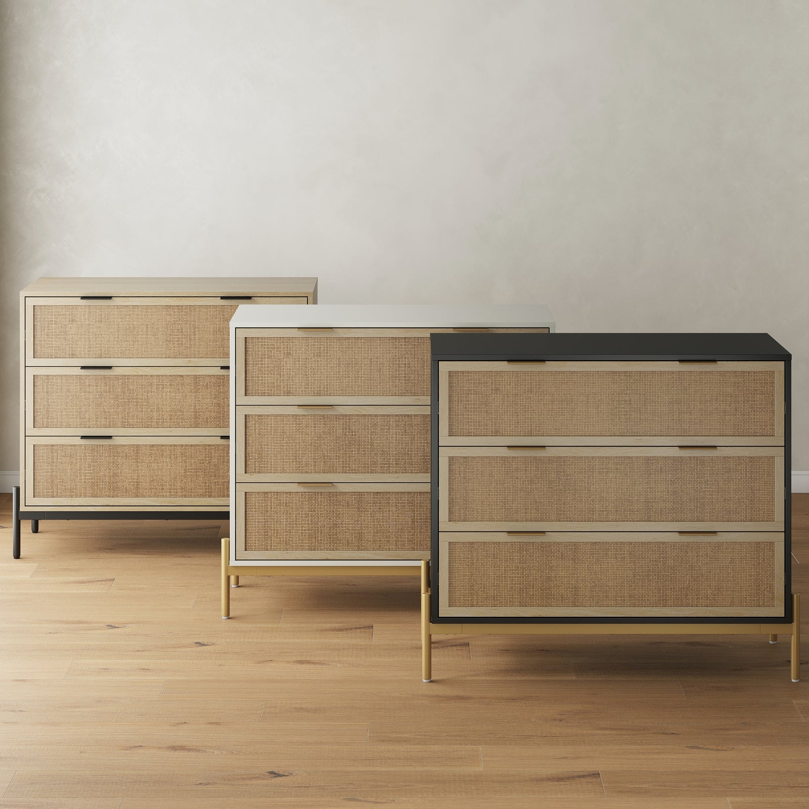 Andrew Boho Rattan & Wood 3-Drawer Dresser Black | Nathan James