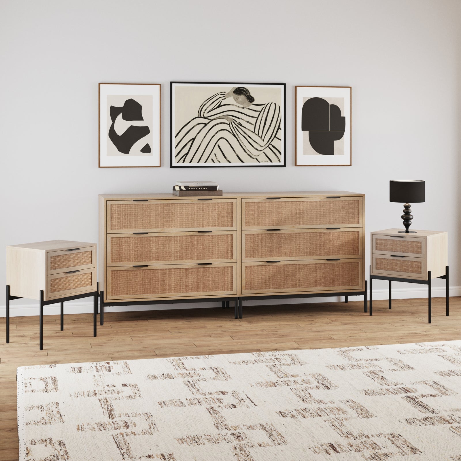Andrew Rattan Cane Dresser Nightstand Bedroom Set