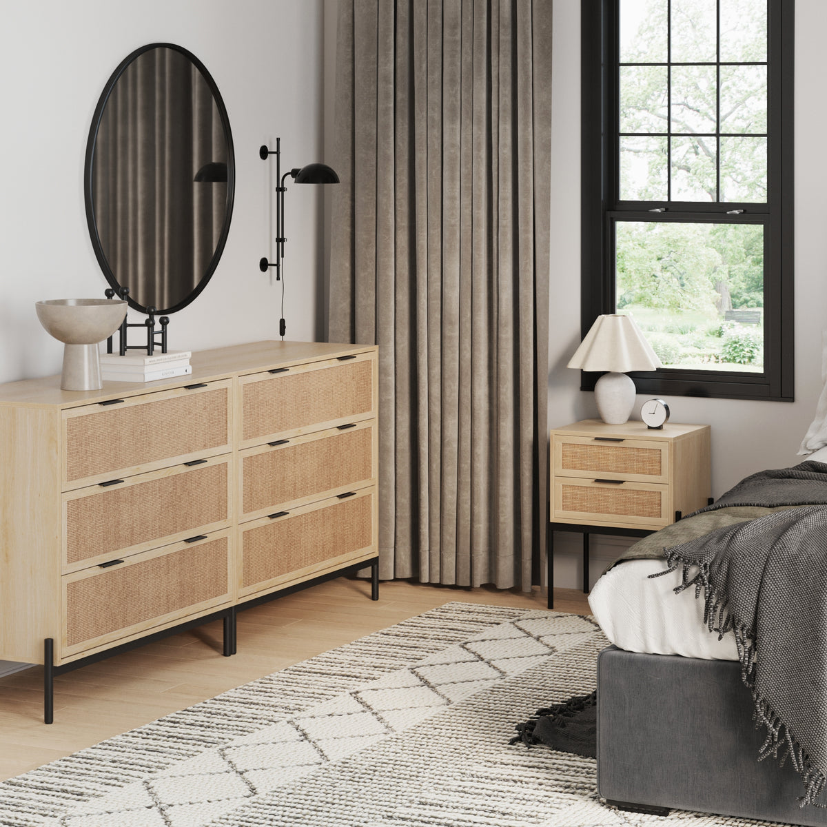 Nathan James Andrew Rattan Bedroom Set Light Oak