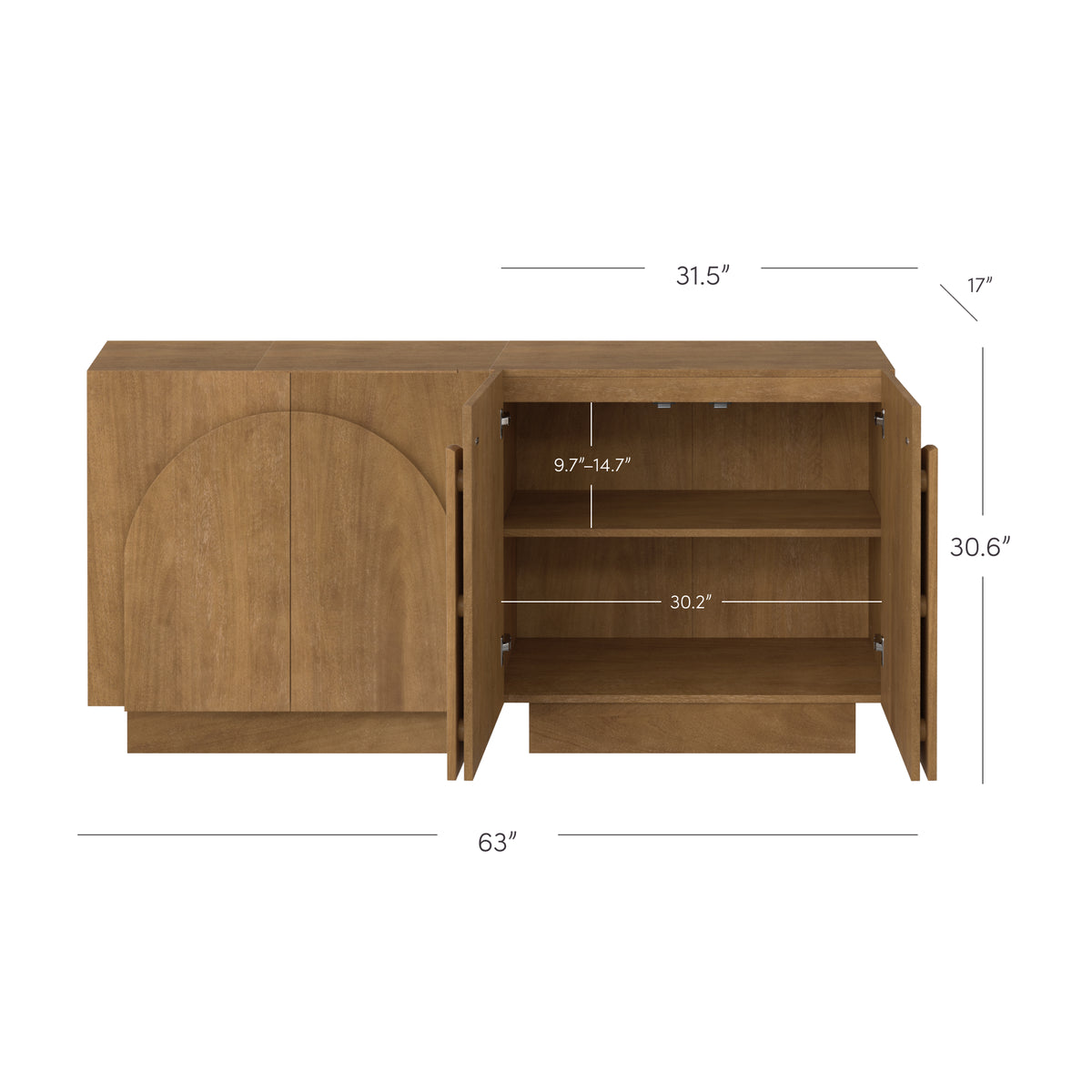 Wood Arched TV Console Credenza Brown (Set of 2)