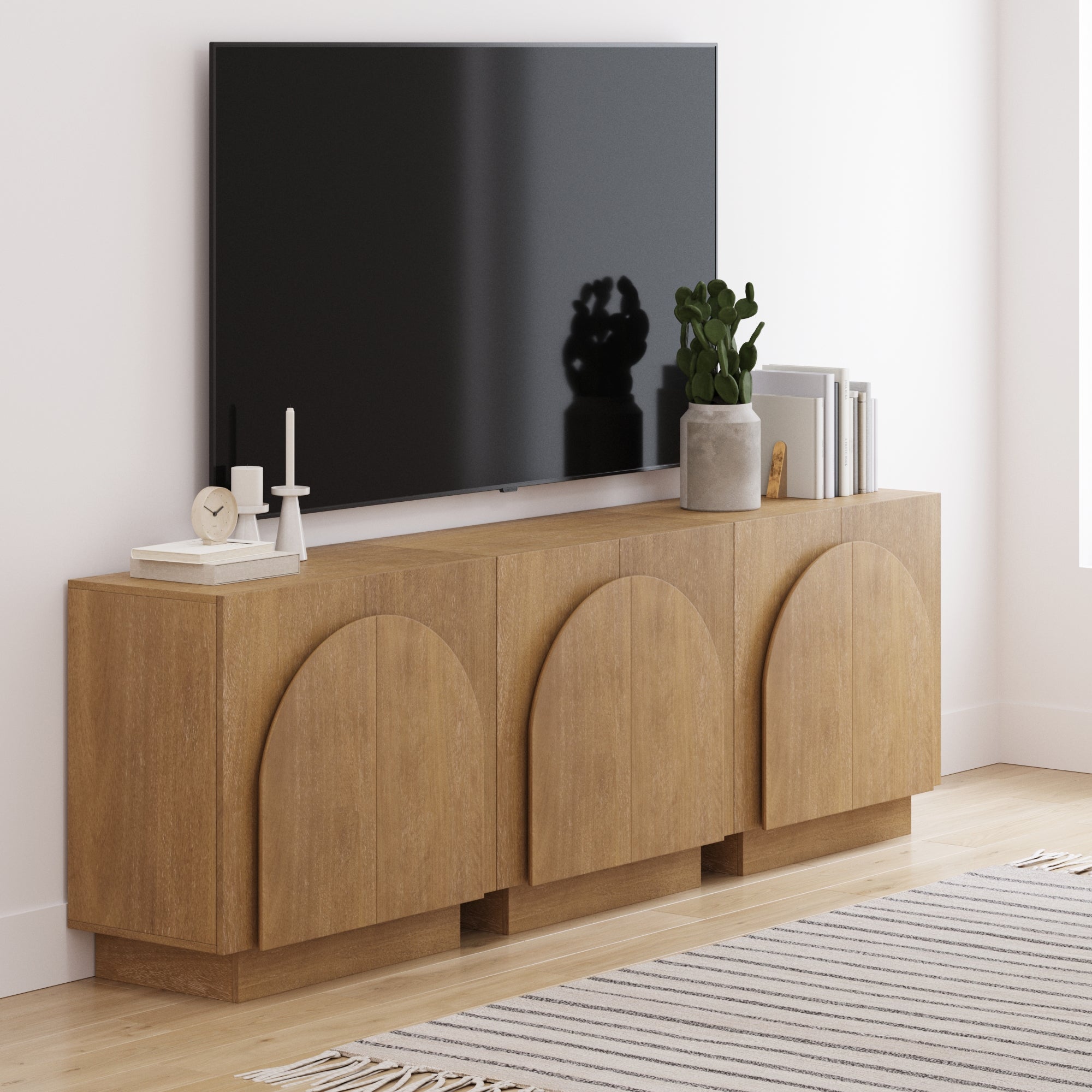 Arched TV Console Credenza Light Brown (Set of 3)