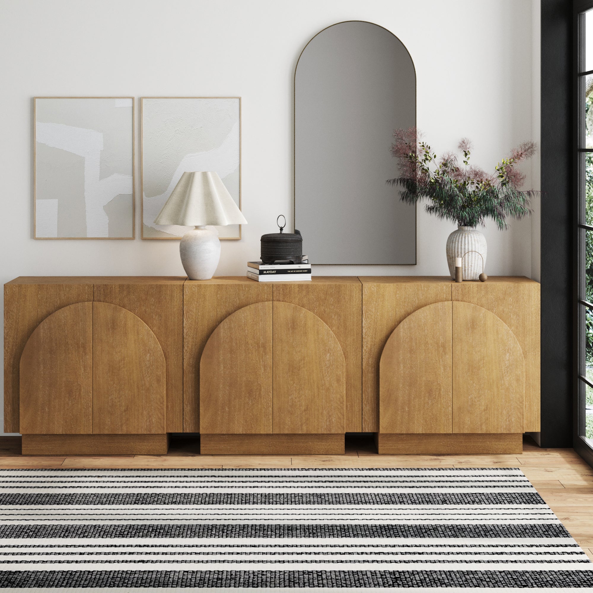 Iris Mid-Century Wood Arched Storage Cabinet Set of 3 | Nathan James