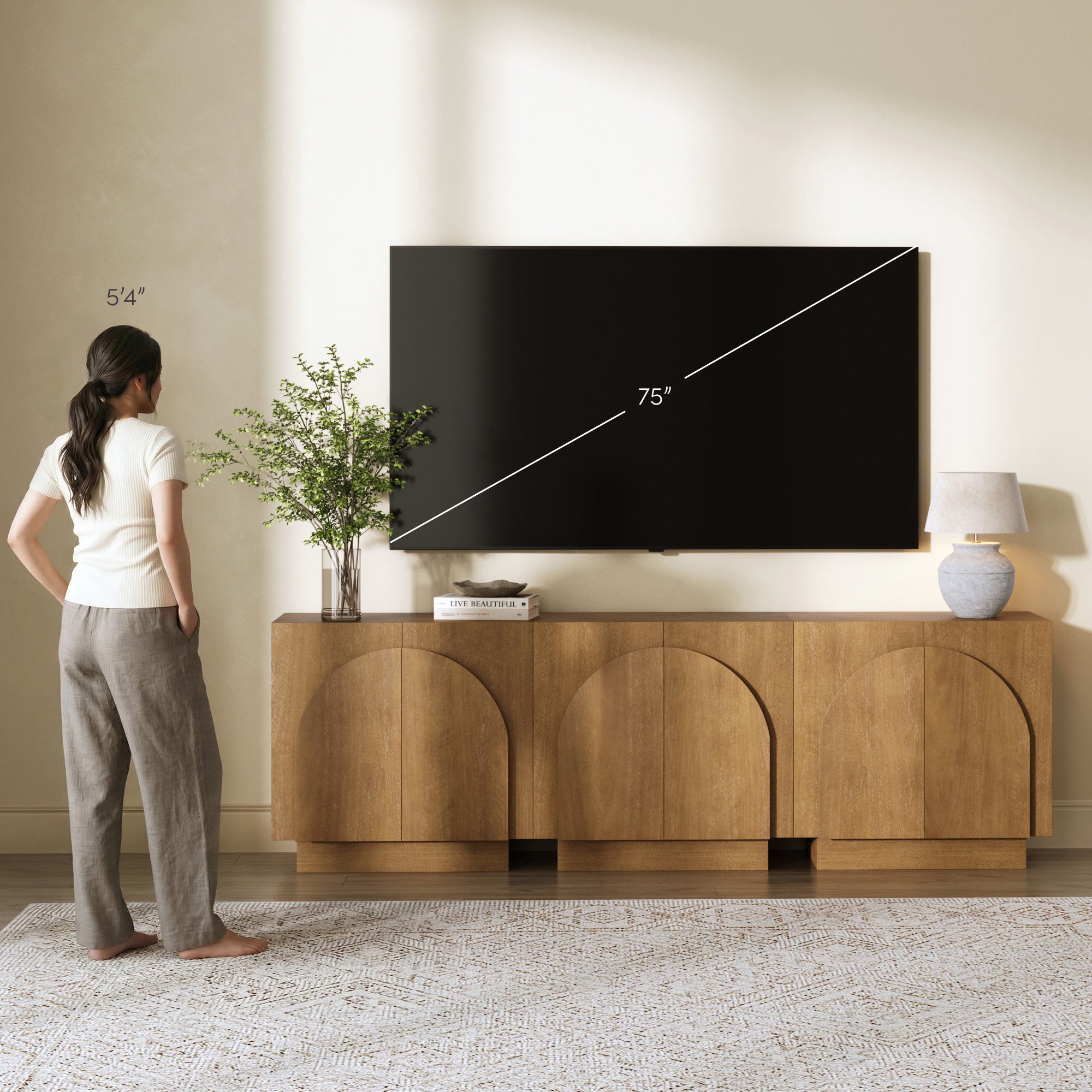 Iris Credenza Wood Light Brown Arched Set of 3 | Nathan James