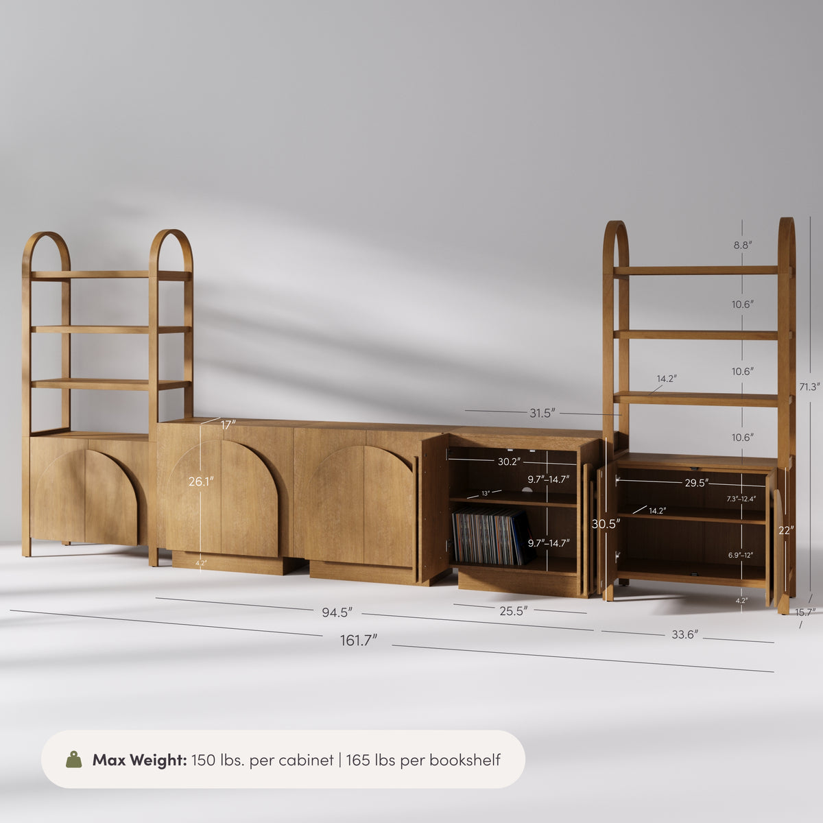 Mid-Century Modern Arched Entertainment Center (3 Cabinets) - Nathan James