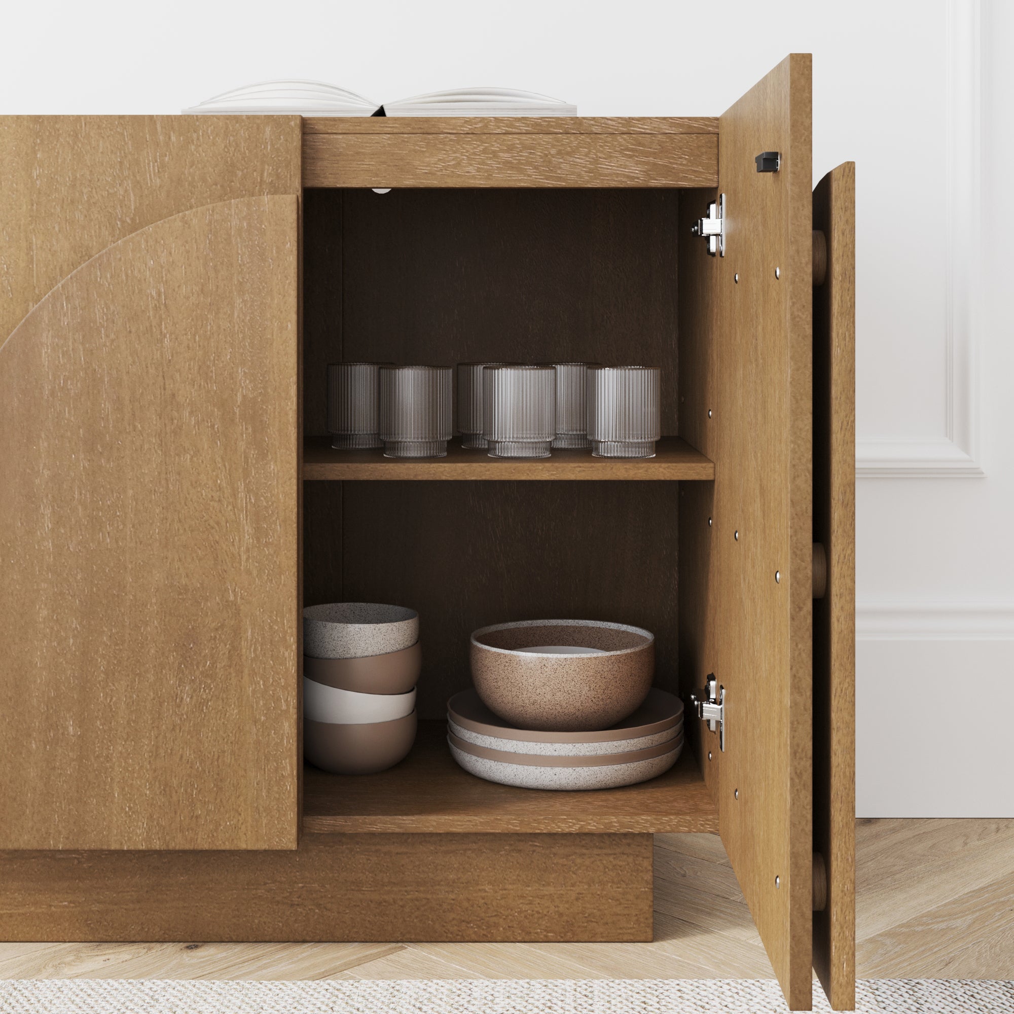 Iris Credenza Wood Light Brown Arched Set of 3 | Nathan James
