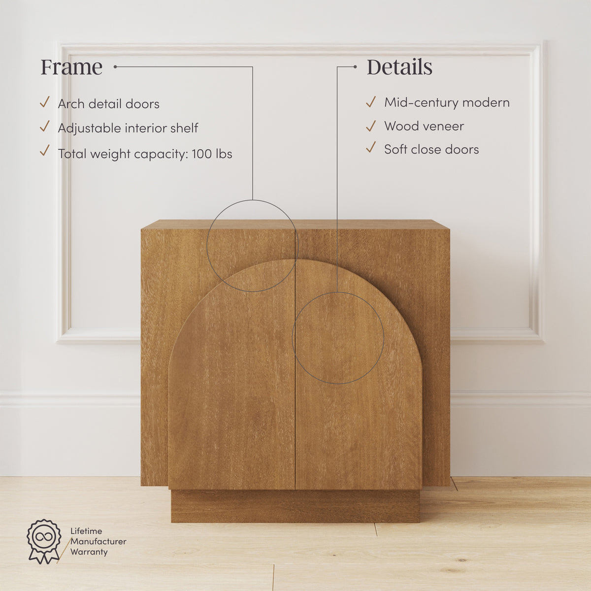 Wood Arched TV Console Credenza Brown (Set of 2)