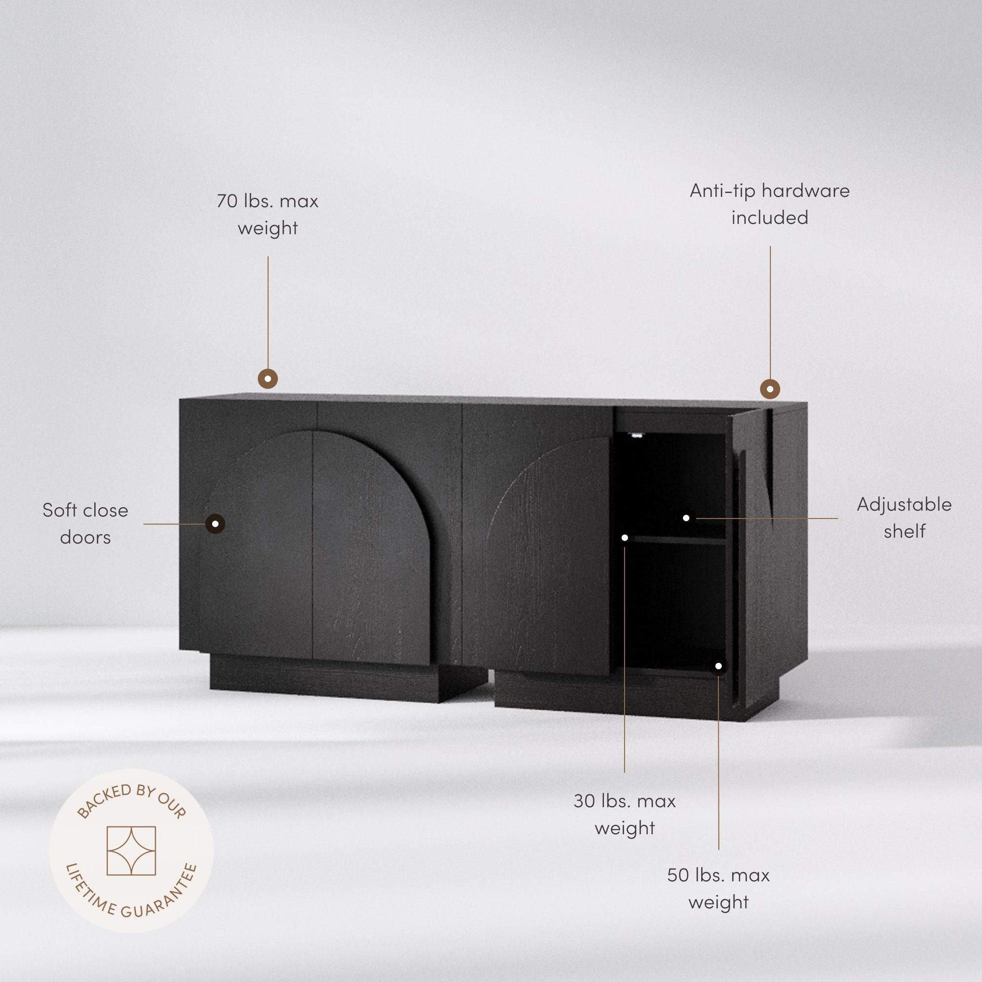 Iris TV Console Wood Arched Black for 65