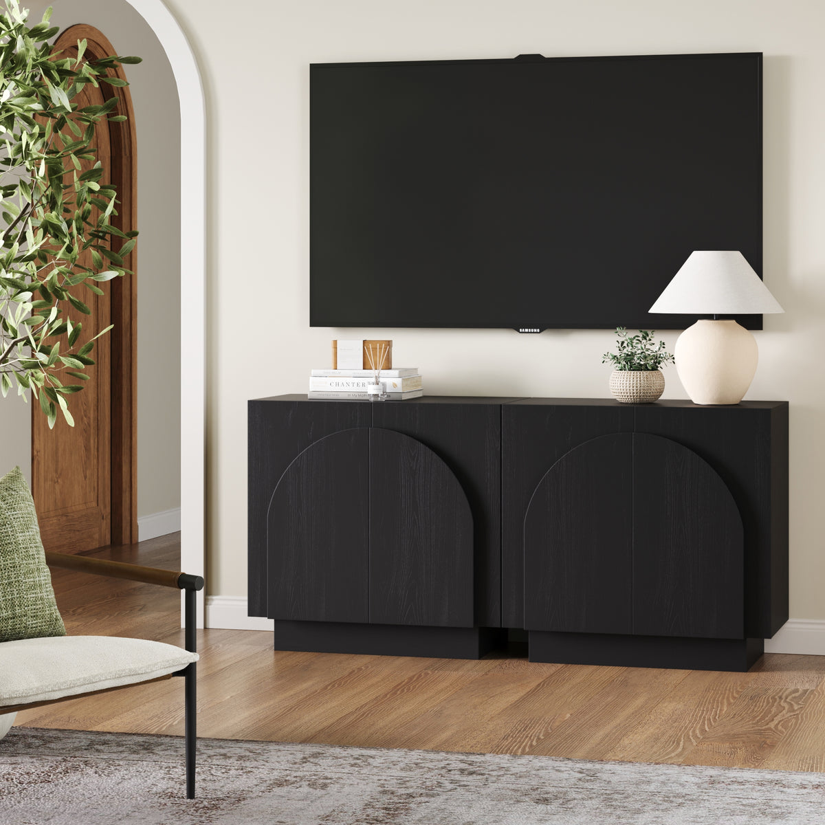 black tv dresser stand Wood Arched Console for TVs up to 65