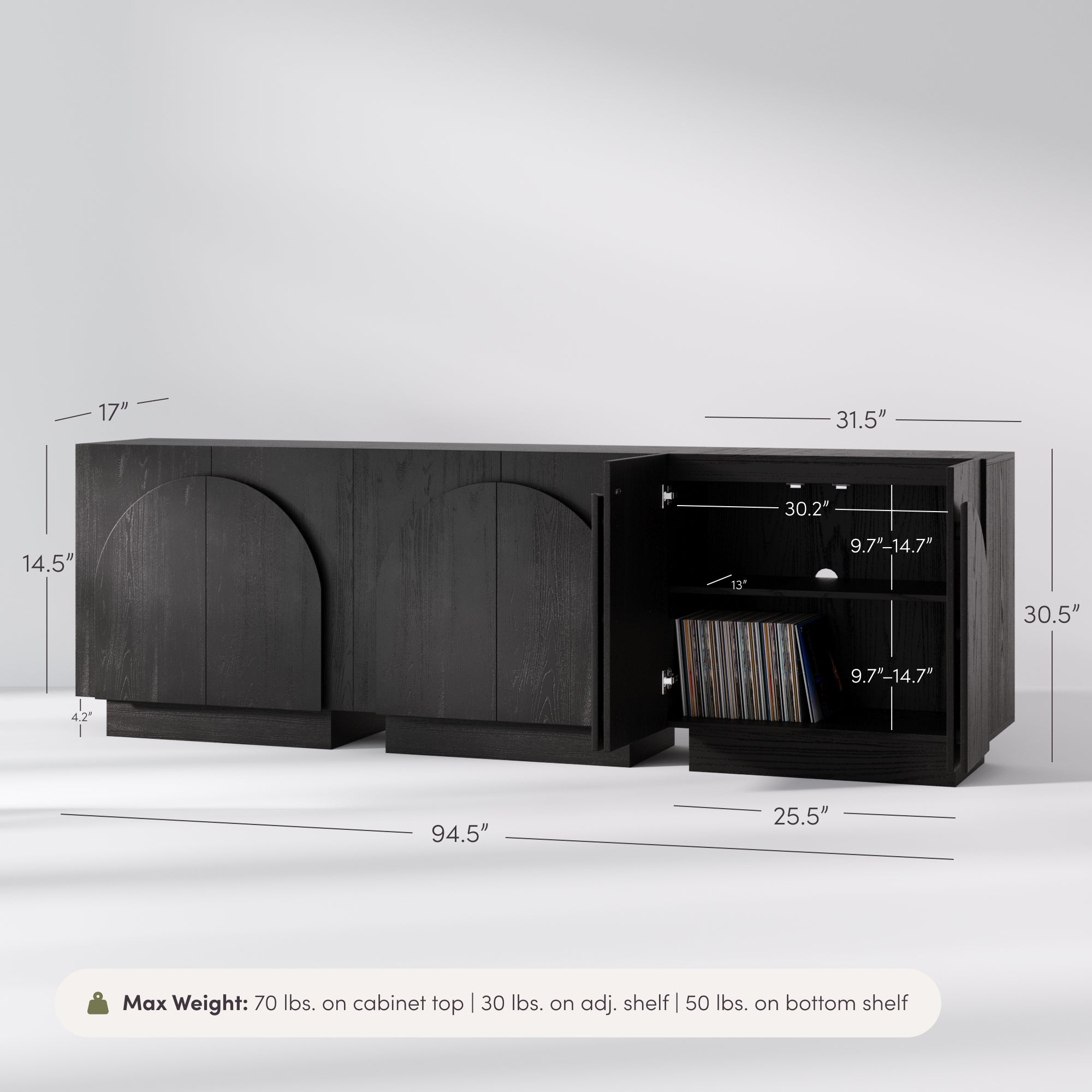 Iris Credenza Black Wood Set of 3 Arched | Nathan James