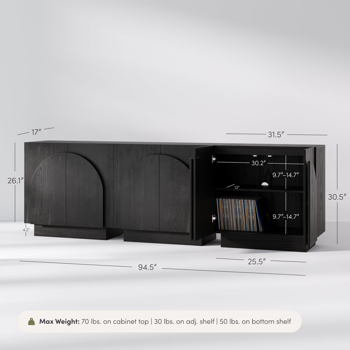 Wood Arched TV Console Stand for TVs up to 75" Black - Nathan James