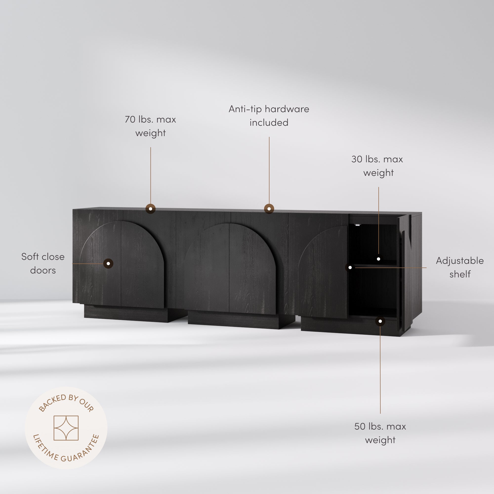 Iris Credenza Black Wood Set of 3 Arched | Nathan James