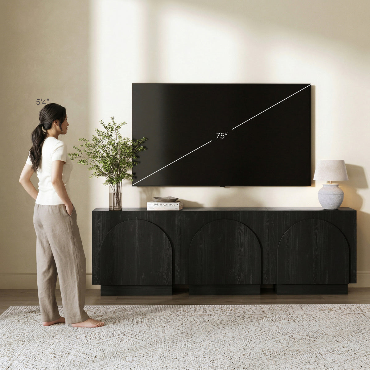 Arched Kitchen Cabinet Credenza Black (Set of 3)