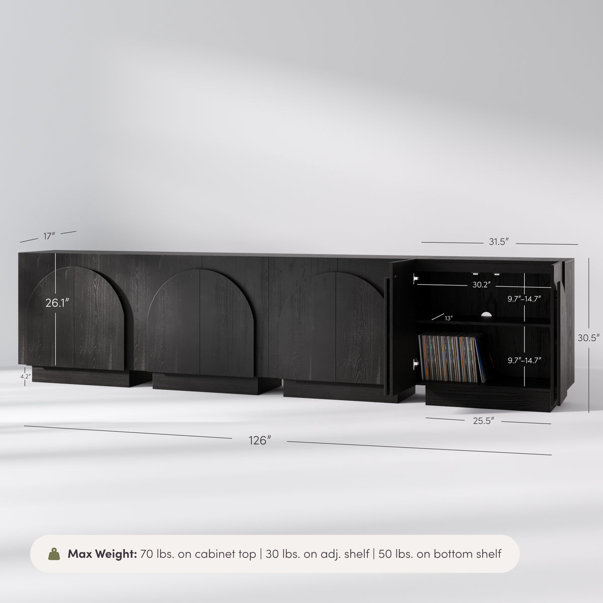 Wood Arched TV Console Stand for TVs up to 100" Black - Nathan James