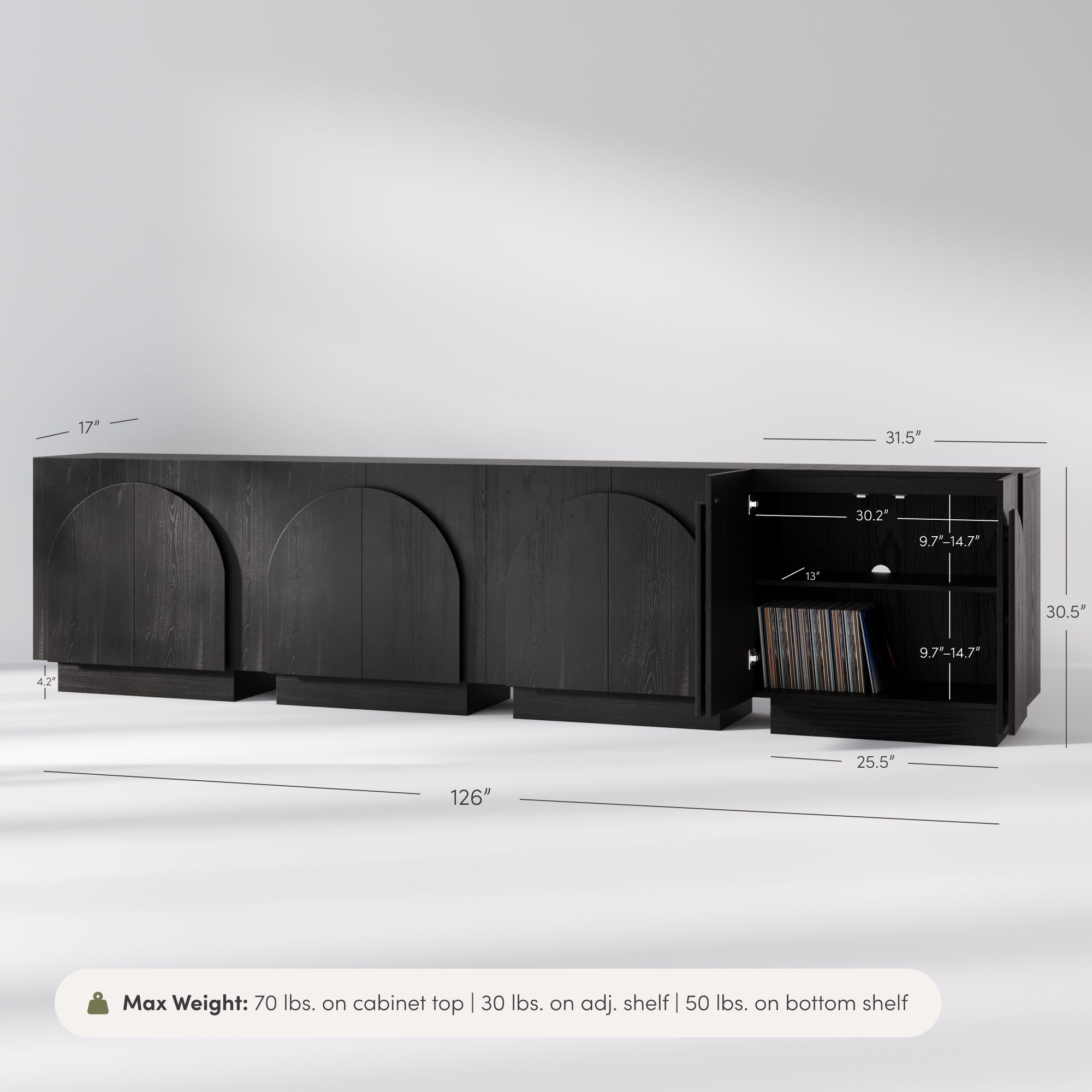 Iris Wood Mid-Century Arched Cabinet Black Set of 4 | Nathan James