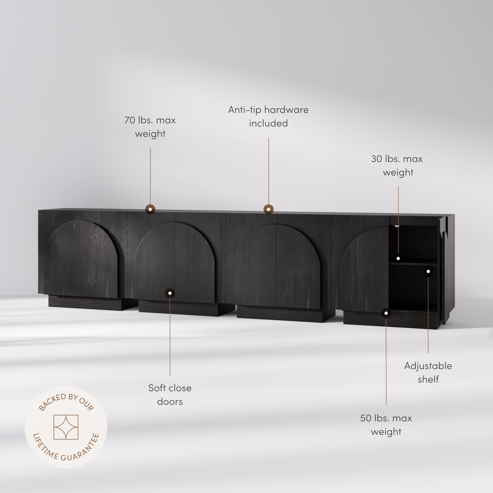 Iris Wood Mid-Century Arched Cabinet Black Set of 4 | Nathan James