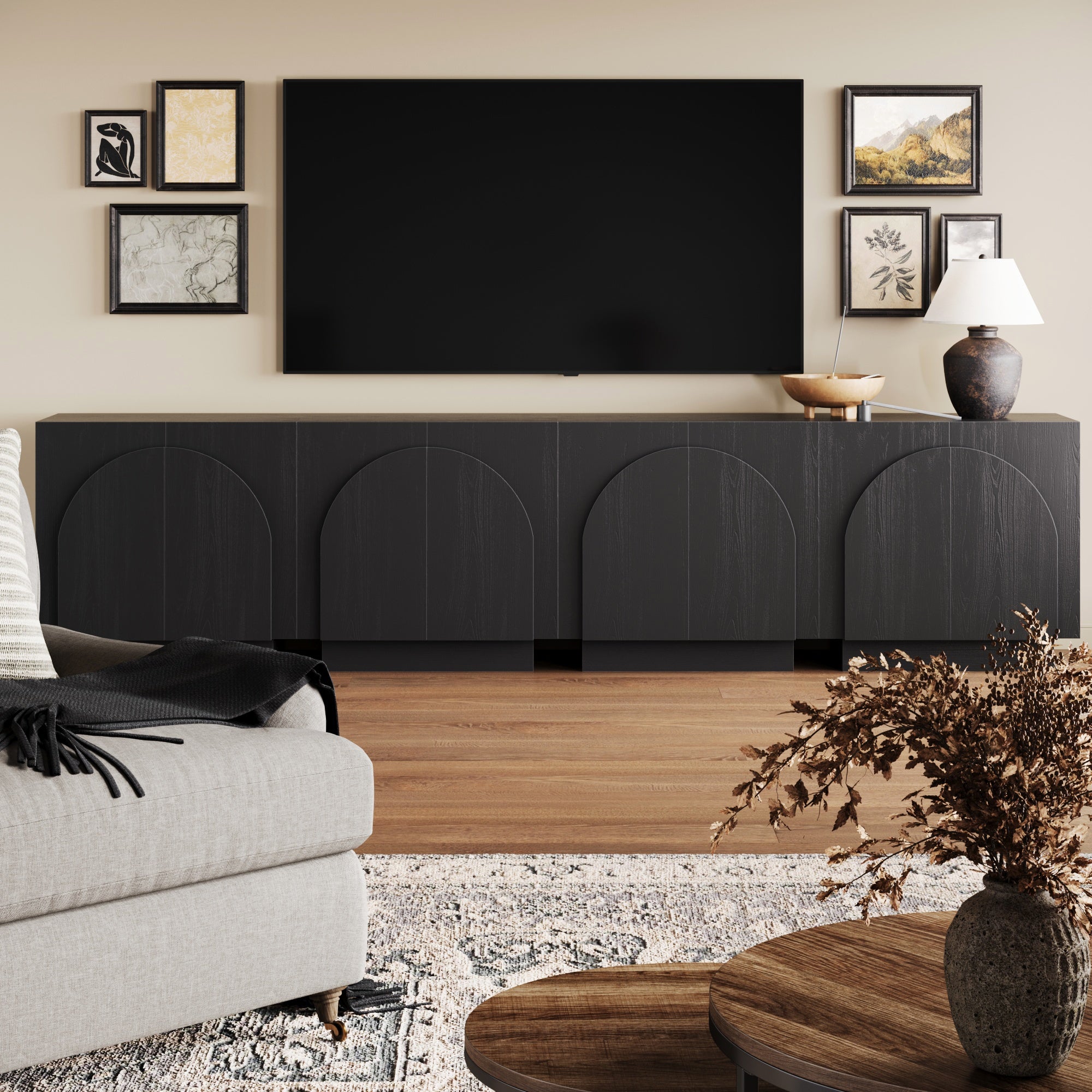 Iris Wood Mid-Century Arched Cabinet Black Set of 4 | Nathan James