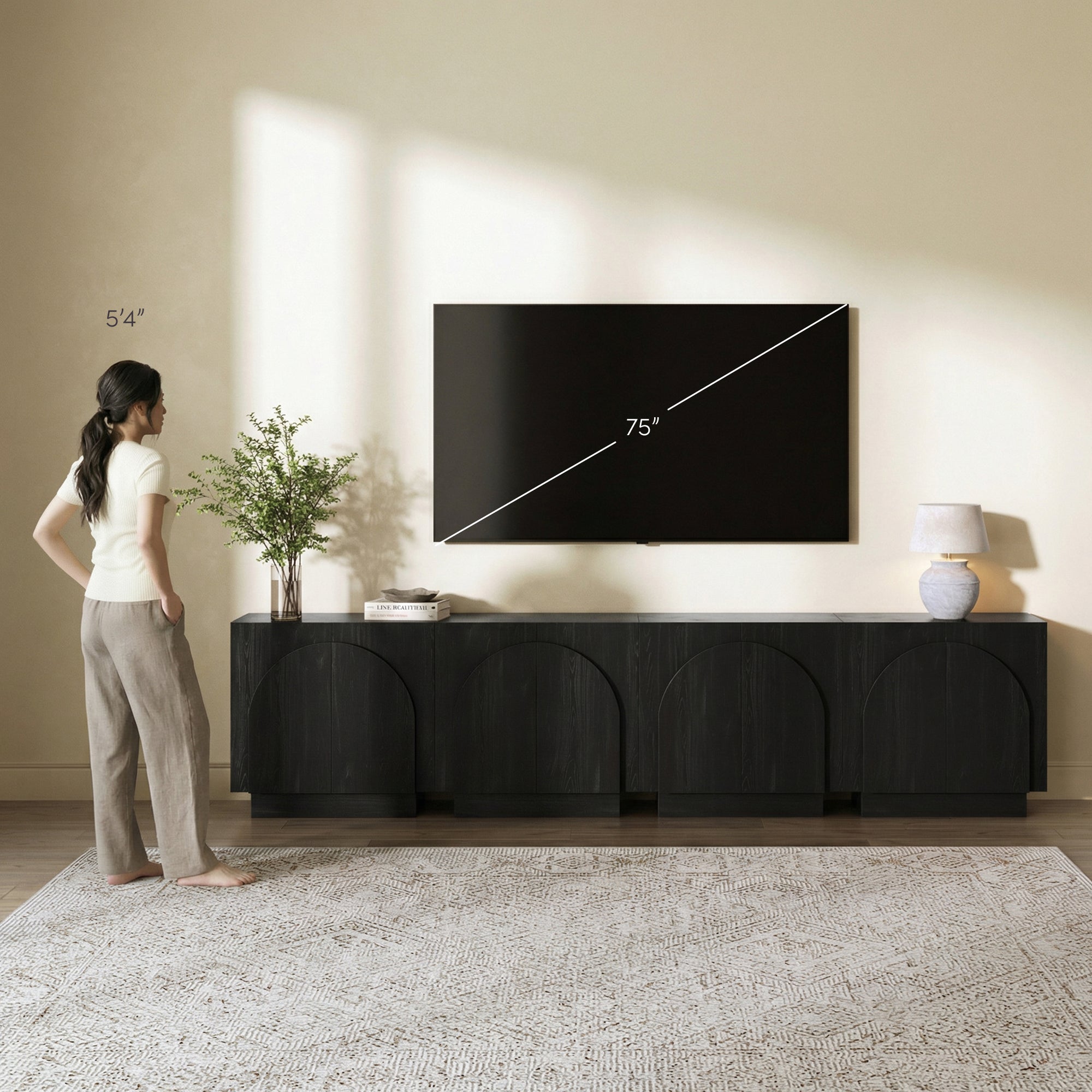 Iris TV Stand Wood Black Arched for 85