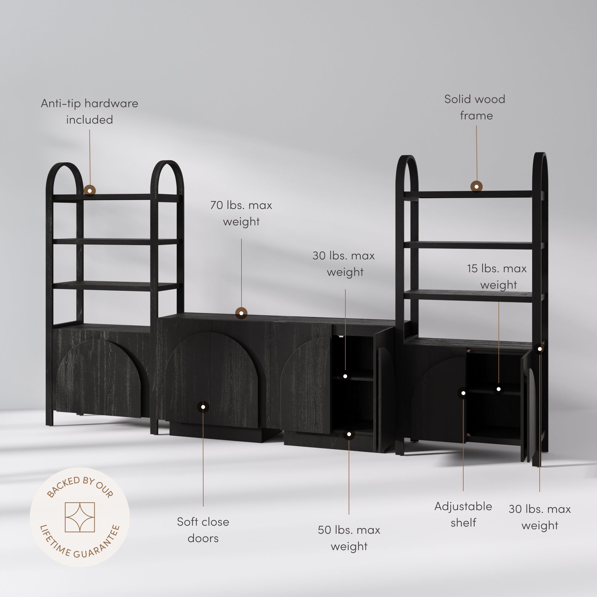 Iris Entertainment Center Black 2 Bookcases 2 Cabinets | Nathan James